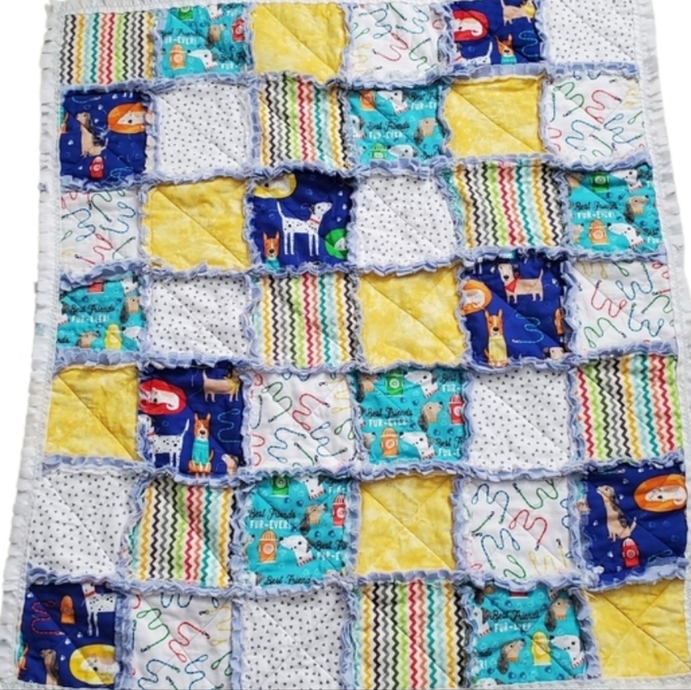 New Homade Baby Boy Puppy Rag Quilt